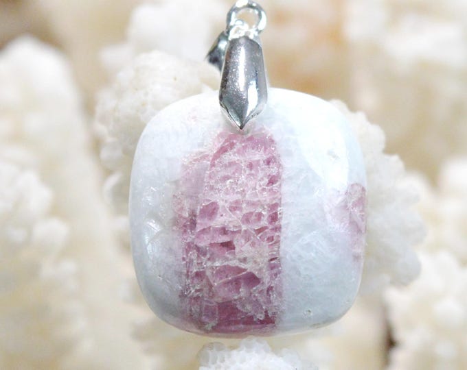 Quartz & pink tourmaline 34 carats - natural stone cabochon pendant - Taquaral, Brazil / FW91