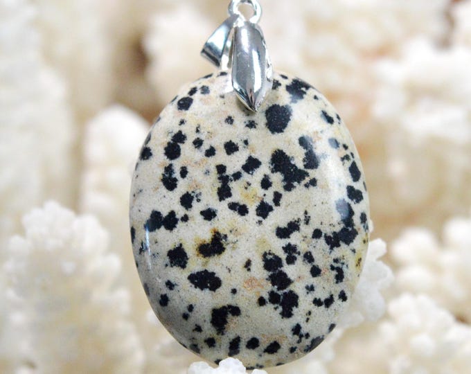 Jaspe dalmatien 44 carats - pendentif cabochon pierre naturelle - Mexique / FT80