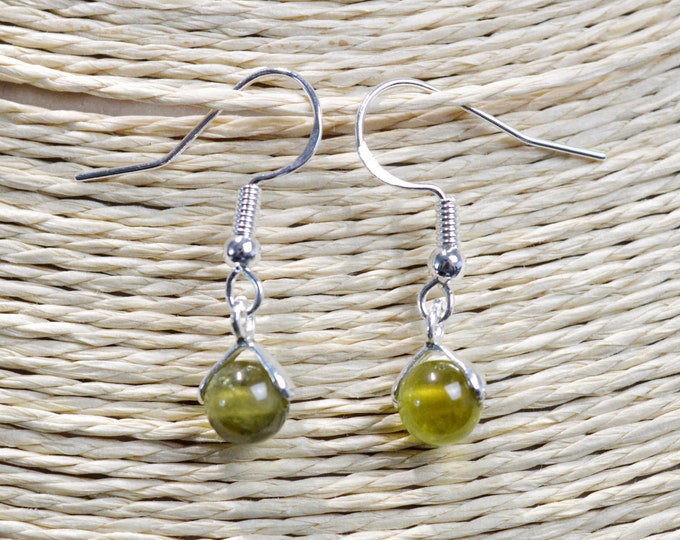 Grossular garnet - 6mm pearl dangling earrings - 925 silver