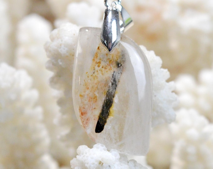 Quartz & tourmaline noire 27 carats - pendentif cabochon pierre naturelle - Pakistan / FQ34