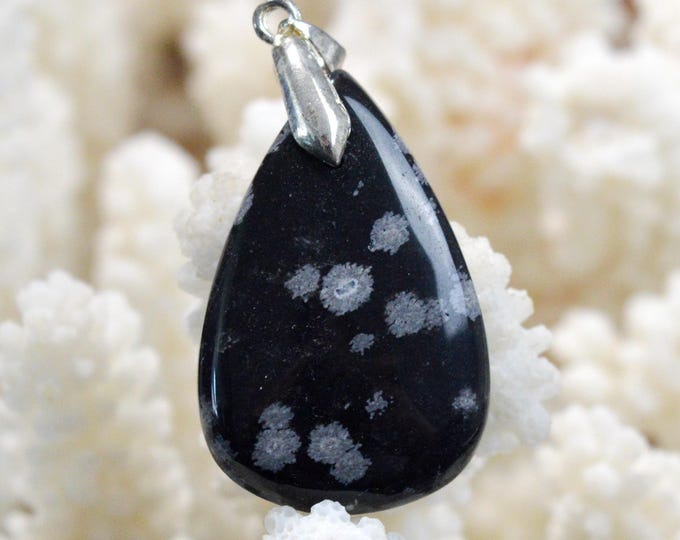 32 Carat Snowflake Obsidian - Natural Stone Cabochon Pendant - USA / FU20