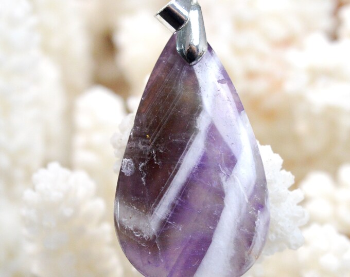 34 Carat Chevron Amethyst - Natural Gemstone Cabochon Pendant - India // CR99
