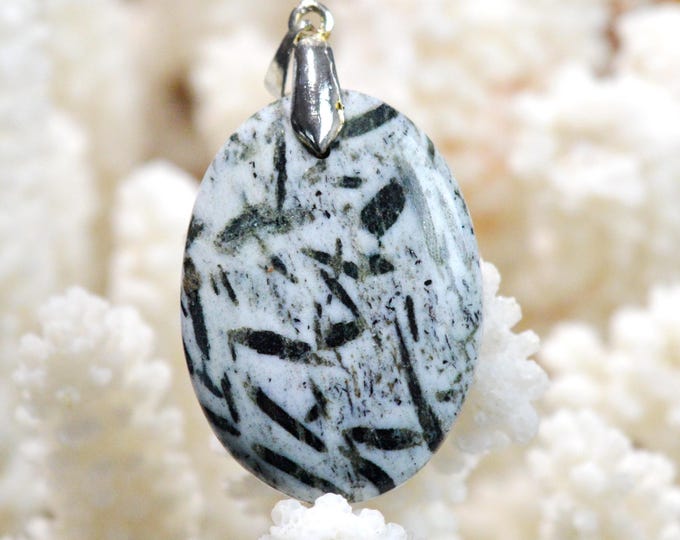 Hornblende & Almandine Garnet 39 carats - natural stone cabochon pendant - Austria / FZ16