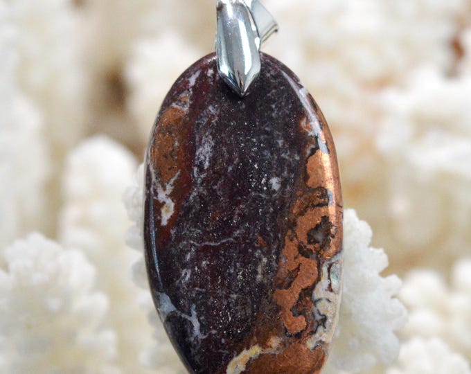 Native Copper & Dolomite 60 Carat - Natural Stone Cabochon Pendant - Michigan, USA / FT91