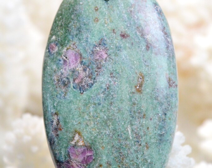 93 carat fuchsite ruby - natural stone cabochon pendant - India // BM25