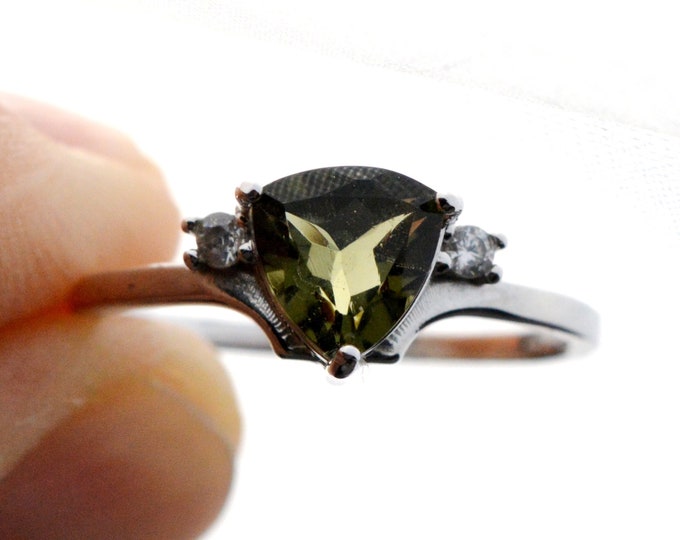 Moldavite - US8.5 / UE58 - Bague pierre naturelle - République Tchèque - Argent 925