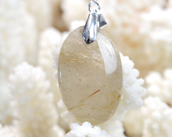 37 carat rutile quartz - natural stone cabochon pendant - Brazil // DI49