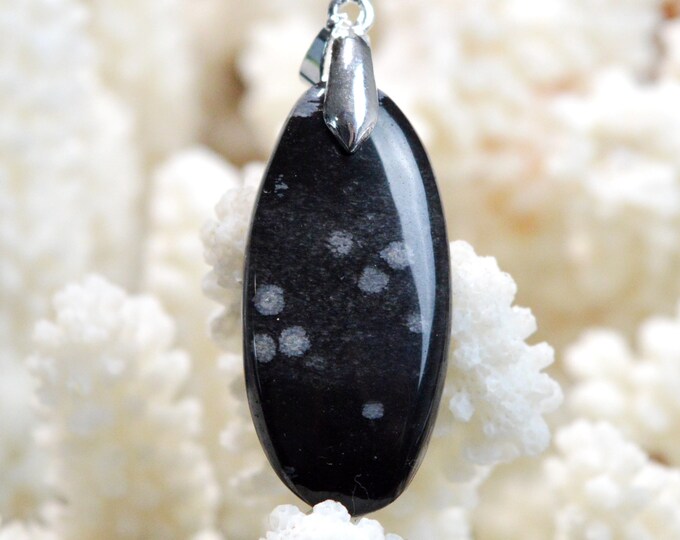 26 Carat Snowflake Obsidian - Natural Stone Cabochon Pendant - USA / EK51