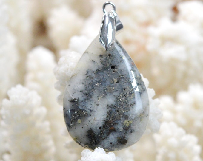 Quartz & Pyrite 34 carats - natural stone cabochon pendant - Italy / FM39 - RARE