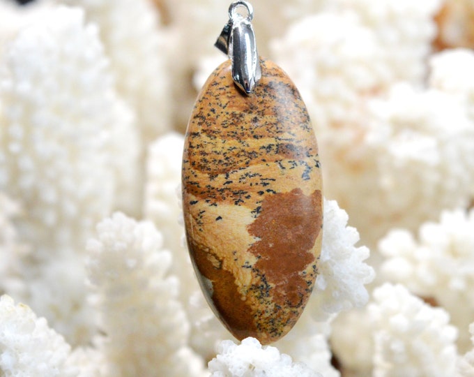 42 carat Landscape Jasper - natural stone cabochon pendant - Namibia / FD73