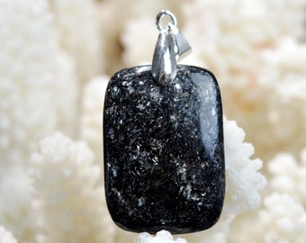 Tourmaline noire & Mica 41 carats - pendentif cabochon pierre naturelle - Inde // DT39