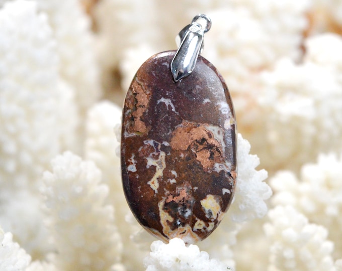 Native Copper & Dolomite 56 Carat - Natural Stone Cabochon Pendant - Michigan, USA / EI96