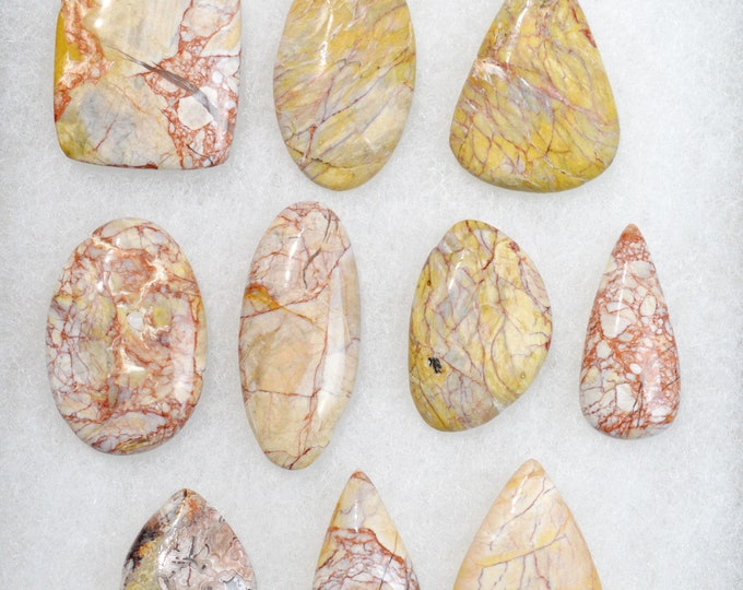 Lot of 10x Brecciated Jasper - 344 carats - natural stone cabochon - India // BU67