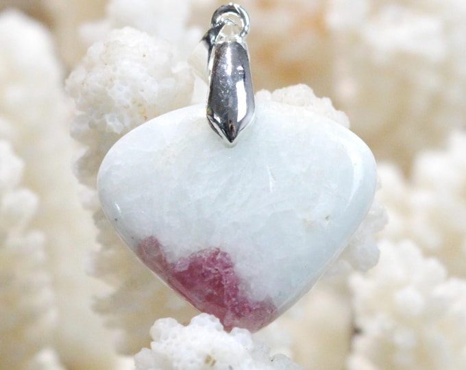 Quartz & pink tourmaline 25 carats - natural stone cabochon pendant - Taquaral, Brazil / FX42