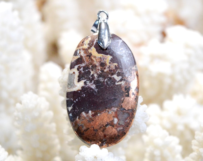 Native Copper & Dolomite 68 Carat - Natural Stone Cabochon Pendant - Michigan, USA / EI93
