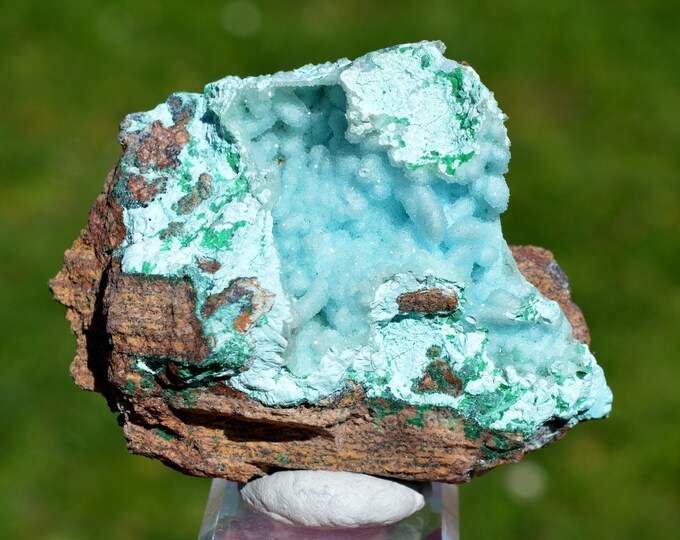Chrysocolla after Malachite after Anhydrite & quartz - 158 grams - Tenke-Fungurume area, Lualaba, DR Congo