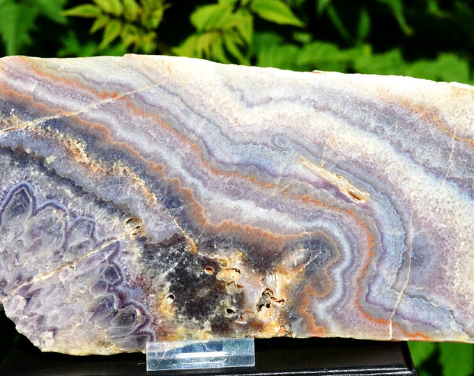 Slice - Amethyst & Chalcedony - 1 side polished - 820 grams - Vichy, Allier, France