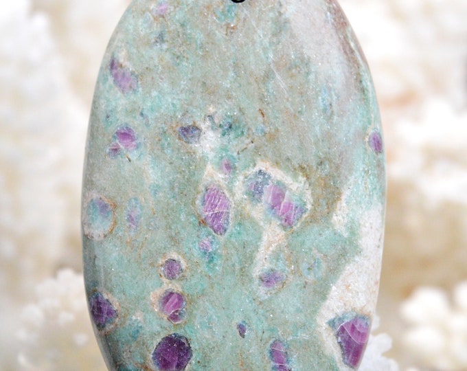 124 carat fuchsite ruby - natural stone cabochon pendant - India // BM21