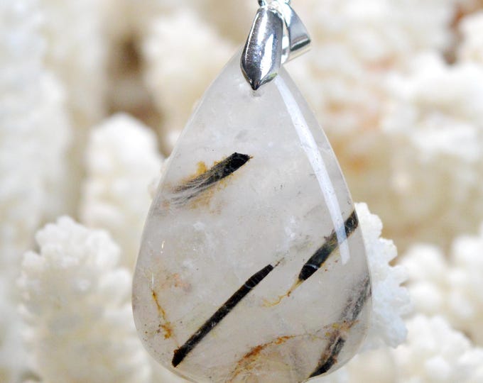 Quartz & tourmaline noire 54 carats - pendentif cabochon pierre naturelle - Pakistan / FQ27