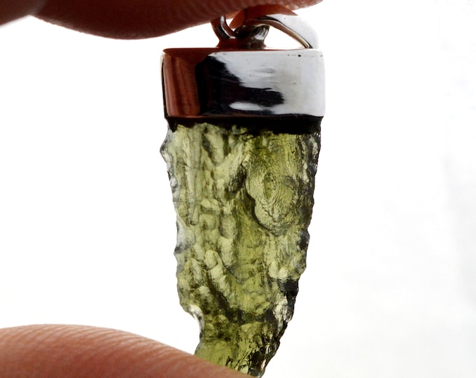 Moldavite - 11.5 carats - pendentif pierre naturelle - République Tchèque - Argent 925