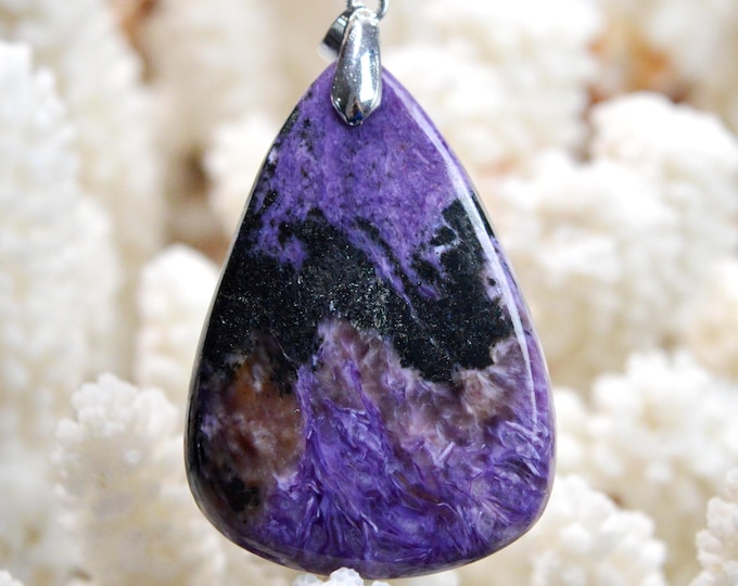 Charoite 63 carats - pendentif cabochon pierre naturelle - Russie / FS62