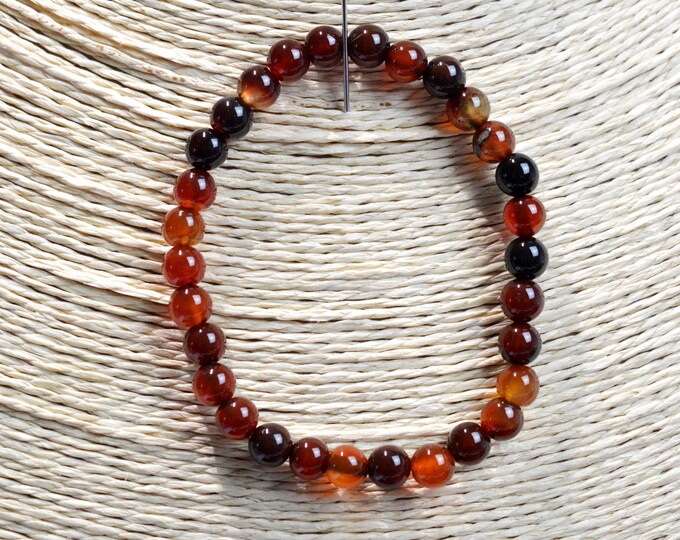 Bracelet - Ribboned carnelian - 6 mm beads - Madagascar