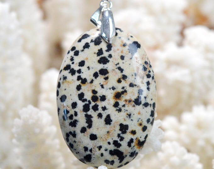 Jaspe dalmatien 67 carats - pendentif cabochon pierre naturelle - Mexique / FT77