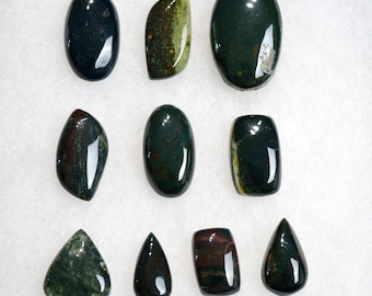 Lot x10 Jaspe heliotrope 225 carats - cabochon pierre naturelle - Brésil // CM12