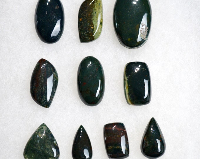 Lot x10 Jaspe heliotrope 225 carats - cabochon pierre naturelle - Brésil // CM12