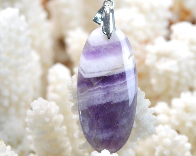 34 Carat Chevron Amethyst - Natural Gemstone Cabochon Pendant - India / FW26