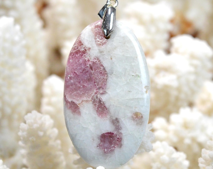 Quartz & pink tourmaline 68 carats - natural stone cabochon pendant - Taquaral, Brazil / GA48