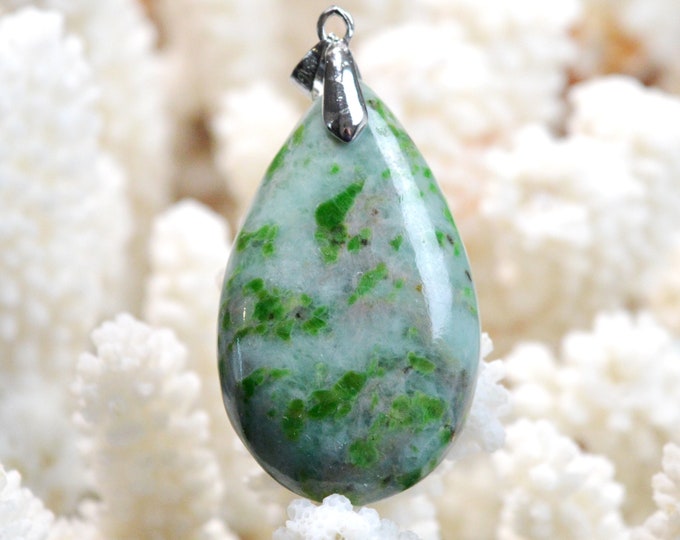 Jade Omphacite & Albite 73 carats - natural stone cabochon pendant - Italy / FF9 - RARE