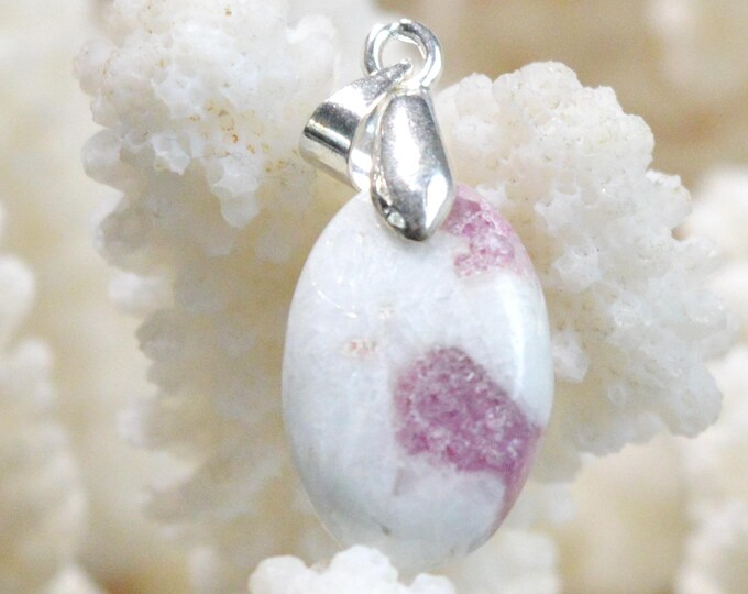 Quartz & pink tourmaline 11 carats - natural stone cabochon pendant - Taquaral, Brazil / FX47