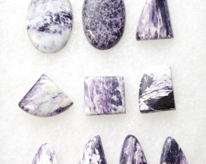 Lot x10 Kammererite & Seraphinite 221 carats - cabochon natural stone - India // BJ2