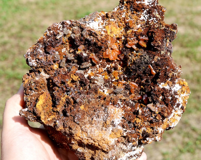 Wulfenite & Vanadinite on limonite - 2210 grams - Erupción Mine, Los Lamentos Mts, Ahumada Municipality, Chihuahua, Mexico