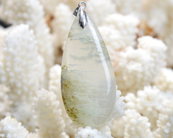 70 carat moss agate - natural stone cabochon pendant - Indonesia / FA2