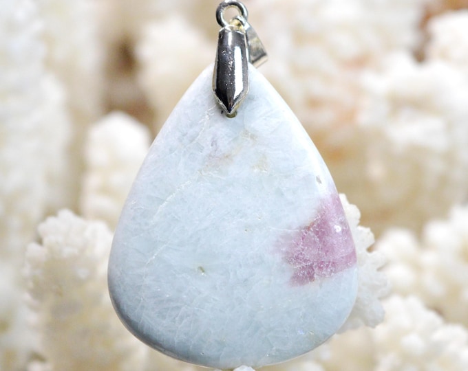 Quartz & pink tourmaline 49 carats - natural stone cabochon pendant - Taquaral, Brazil / FP98