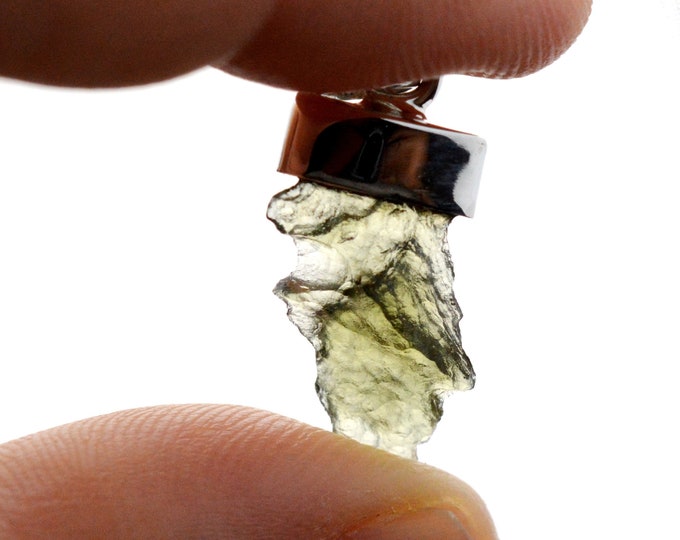 Moldavite - 7 carats - pendentif pierre naturelle - République Tchèque - Argent 925