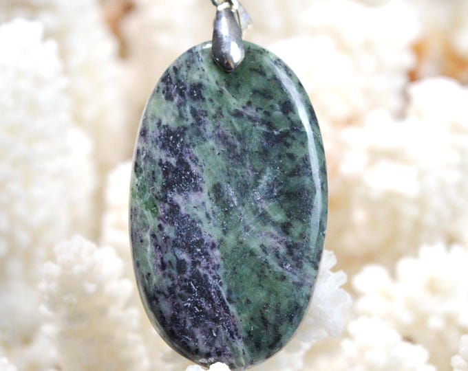 Kammerite & Seraphinite 76 carats - natural stone cabochon pendant - India / GA14
