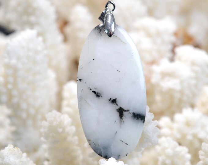 Quartz & tourmaline noire 74 carats - pendentif cabochon pierre naturelle - Brésil / GB8