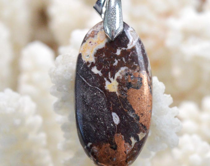 Native Copper & Dolomite 43 Carat - Natural Stone Cabochon Pendant - Michigan, USA / FU10