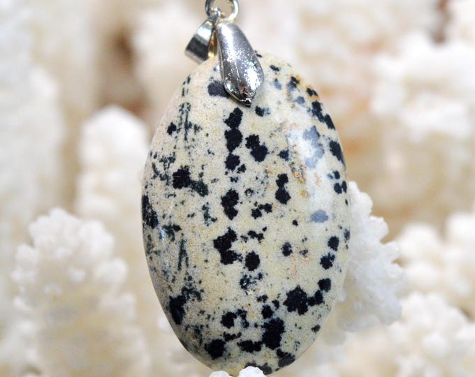 Jaspe dalmatien 39 carats - pendentif cabochon pierre naturelle - Mexique / FY50