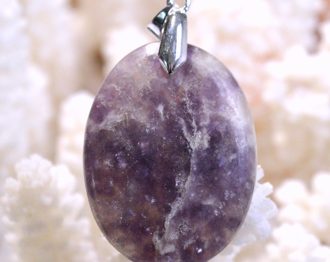 48-carat Lepidolite - natural stone cabochon pendant - Brazil / FX76