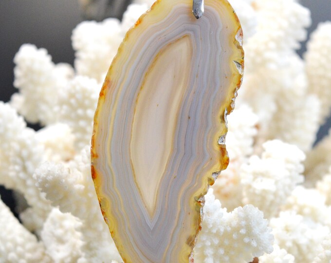 Agate 220 carats - pendentif tranche pierre naturelle - Brésil / EW1