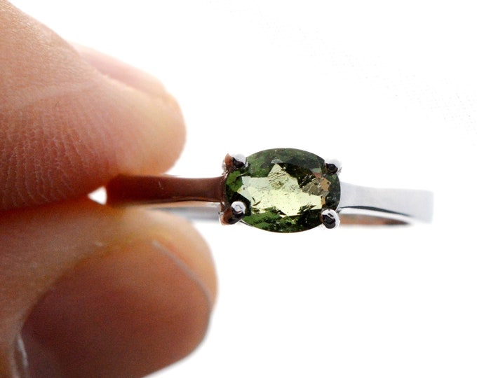 Moldavite - US8.5 / UE58 - Bague pierre naturelle - République Tchèque - Argent 925