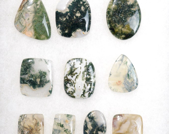 Lot x10 Moss agate 225 carats - natural stone cabochon - Indonesia // BY37