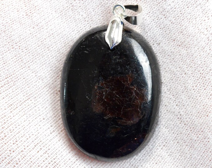 Grenat Spessartine & Tourmaline Schorl 93 carats - pendentif cabochon pierre naaturelle - Pakistan / ER32