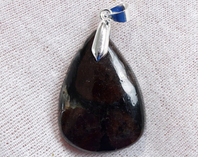 Grenat Spessartine & Tourmaline Schorl 59 carats - pendentif cabochon pierre naaturelle - Pakistan / ER46
