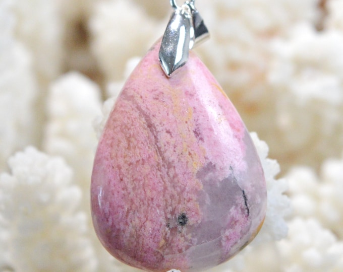 Rhodonite & Quartz 57 carats - natural stone cabochon pendant - Italy / FL97 - RARE