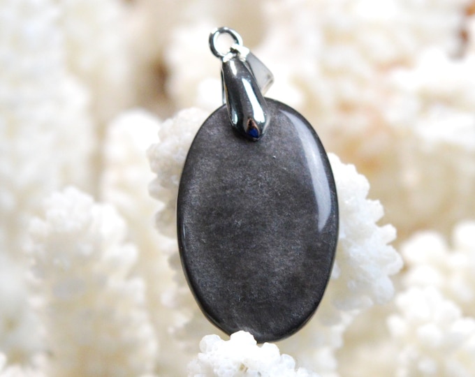 23 carat silver obsidian - natural stone cabochon pendant - Mexico / FI17